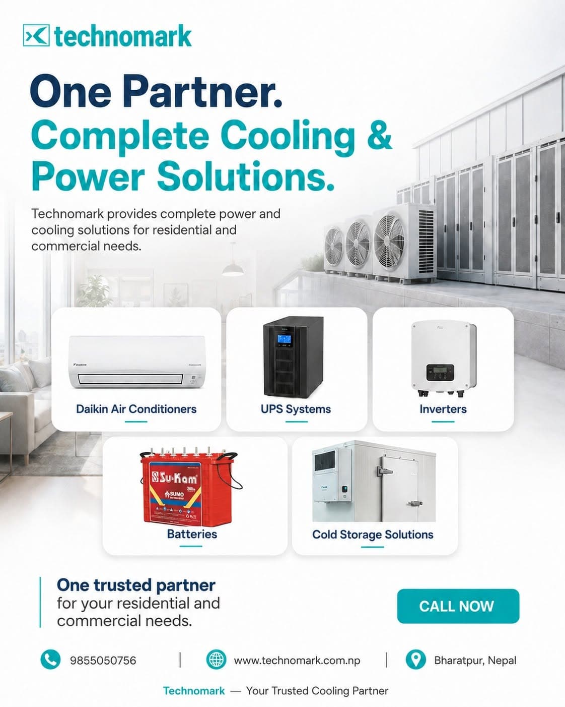 Technomark social media post presenting its cooling and power solutions